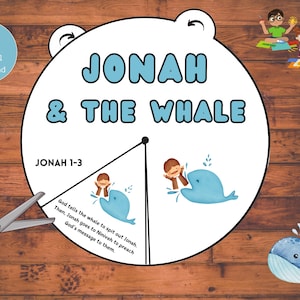 Jonah and the whale Spinning Wheel Craft ENGLISH Printable Bible Activity Sunday School Homeschool Bible Lesson Bible Story DIGITAL DOWNLOAD