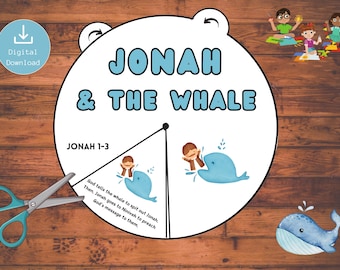 Jonah and the whale Spinning Wheel Craft ENGLISH Printable Bible Activity Sunday School Homeschool Bible Lesson Bible Story DIGITAL DOWNLOAD