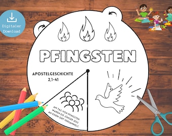 Pfingsten Ausmalrad Bastelvorlage DEUTSCH Basteln Kindern Ausmalbild Pfingstgeschichte Kinderkirche Sonntagsschule Bibelunterricht Pfingsten
