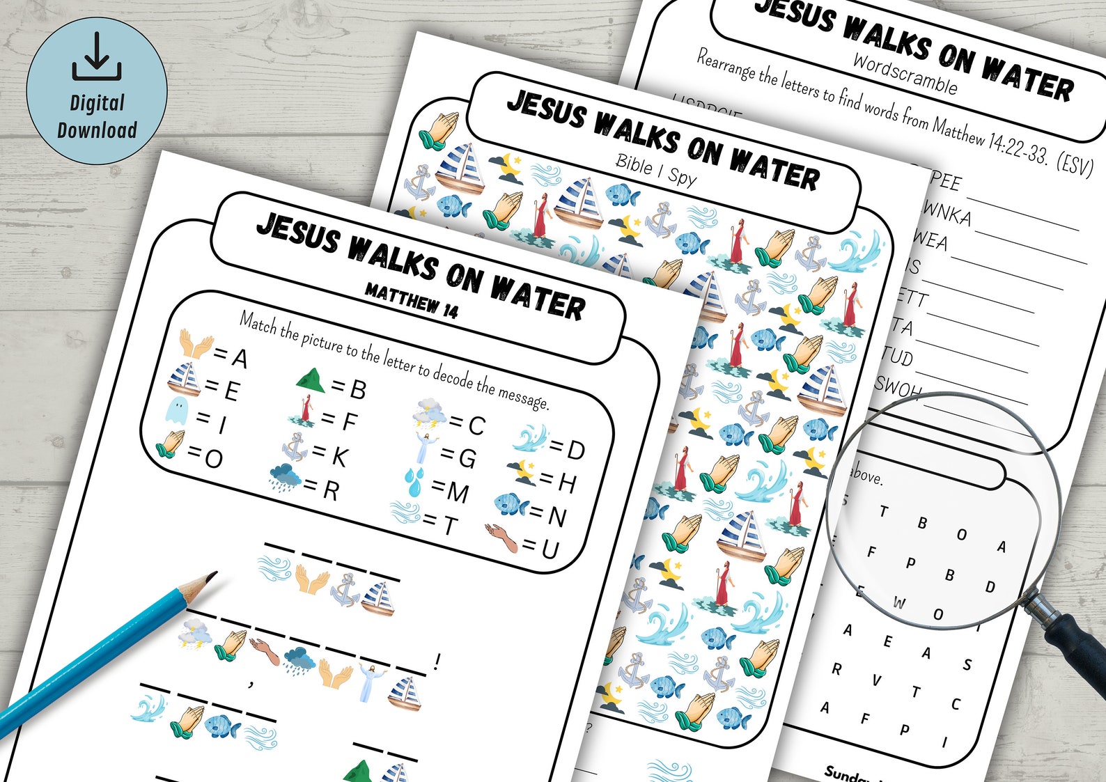 Jesus Walks on Water ENGLISH Activitysheet Pack of 3 Wordsearch Puzzle ...
