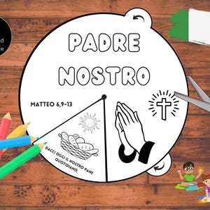 Ruota da colorare PADRE NOSTRO italiano Artigianato Bibbia Bambini Scuola Domenicale chiesa cristiano Template per l'artigianato (DIGITALE)