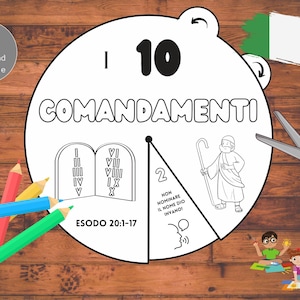 Ruota da colorare I dieci Comandamenti ITALIANO Artigianato Bibbia Bambini Scuola Domenicale chiesa cristiano 10 Comandamenti (DIGITALE)