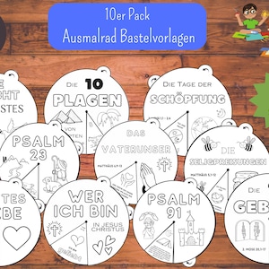 Ausmalrad Bündel 10er Pack DEUTSCH Bibelunterricht Bibelaktivität Kindergottesdienst Sonntagsschule Ausmalbild Basteln Kinder Psalm 23 Gebet