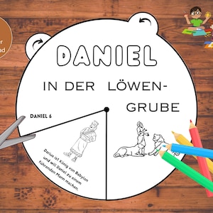 Daniel in der Löwengrube Ausmalrad Bastelvorlage DEUTSCH Drehrad Bibelgeschichte Bibel Kinder Basteln Kindergottesdienst Sonntagsschule