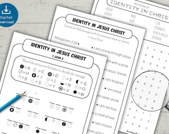 Identity in Christ - Who I am in Jesus Activitysheet Pack of 3 ENGLISH Wordsearch Puzzle Sunday School Bible Lesson Homeschool Bibleactivity