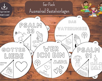 Ausmalrad Bündel 5er Pack DEUTSCH Bibelunterricht Bibelaktivität Kindergottesdienst Sonntagsschule Ausmalbild Basteln Kinder (ZumAusdrucken)