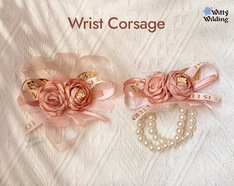 Wedding Corsage,Wrist corsage,Prom corsage, Bride Bridesmaid corsage,Classic Rustic Pink Boho Wedding Accessories,Corsage Bracelet Ribbon