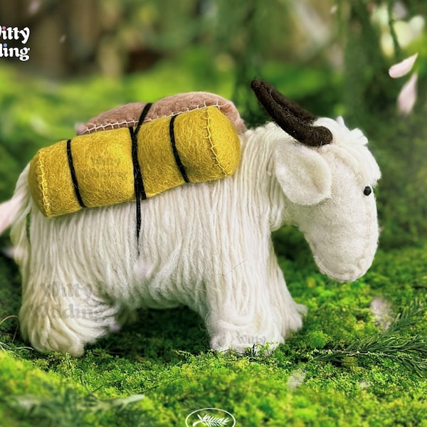 Yak Kollektion,Yak mit Last,Waldorf,Tier,Miniatur Tiere,Yak Trekking,Filzskulptur,Handgemacht,Yak Figur,Geschenk Idee,Spielzeug