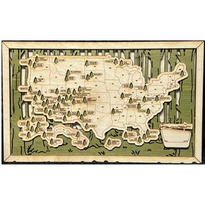 Carte de suivi sur le thème de la forêt du parc national - Cadeau personnalisable pour randonneur pour homme et femme - Amateurs d'aventure - Camping, pêche, randonnée