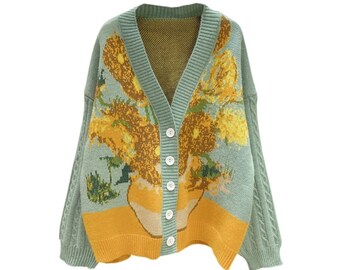 Cardigan Van Gogh Sunflower Cardigan en tricot