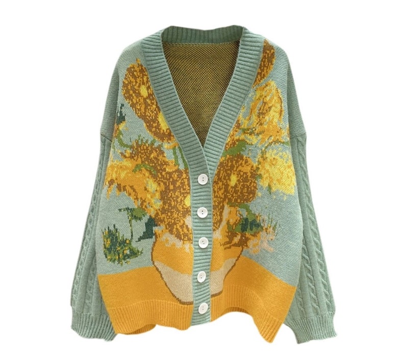 Van Gogh Sunflower Cardigan Knit Cardigan Sweater zdjęcie 1