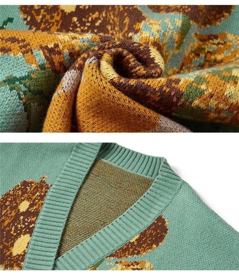 Van Gogh Sunflower Cardigan Knit Cardigan Sweater zdjęcie 6