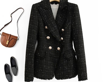 Manteau en tweed Femme Manteau Blazer en tweed