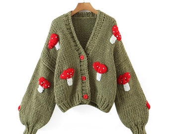 Crochet Mushroom Cardigan Knit Cardigan Sweater