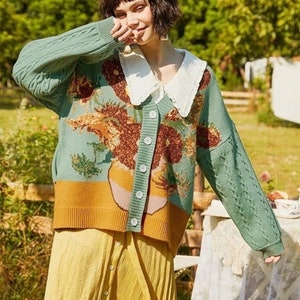 Van Gogh Sunflower Cardigan Knit Cardigan Sweater zdjęcie 2