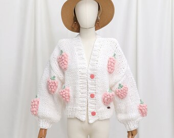 Crochet Strawberry Fruit Cardigan Knit Cardigan Sweater