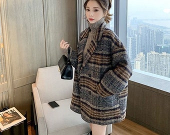 Plaid Blazer Loose Coat Women Coat Women Blazer