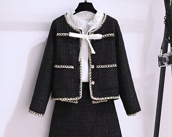 Set Tweed Coat Tweed Skirt Women Coat