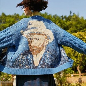 Van Gogh Sunflower Cardigan Knit Cardigan Sweater zdjęcie 8