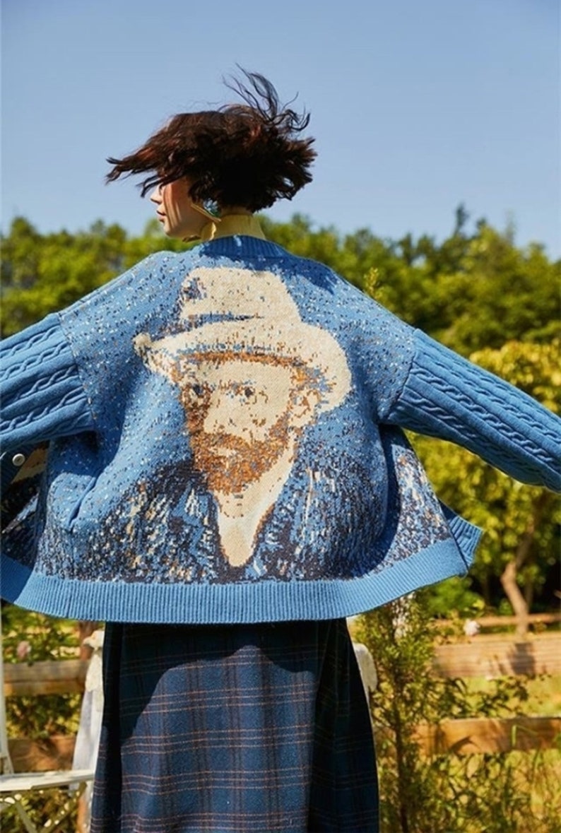 Van Gogh Sunflower Cardigan Knit Cardigan Sweater zdjęcie 8