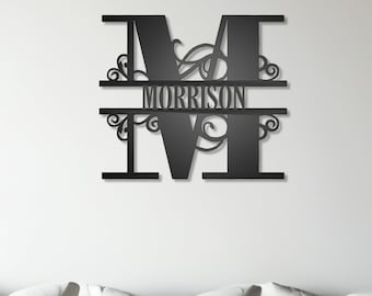 Scroll Monogram Family Name Metal Sign - Established Date Wall Decor