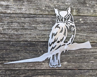 Metallschild Eulenbaum: Outdoor Bird Silhouette, Edelstahl oder pulverbeschichtet