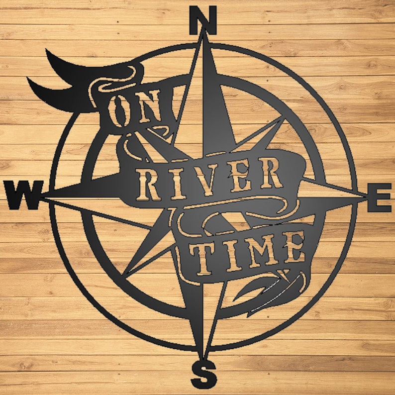 On River Time Metal Sign: Nautical Compass Steel Wall Art - Etsy