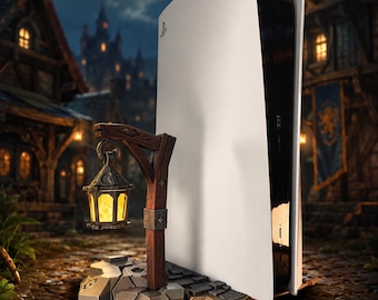 Fantasy PS5 Ständer mit LED-Laterne, Mittelalterliches Spielekonsole Dock, Playstation 5 Display Base, Gamer Raum Dekor Geschenk, RPG Accessoire