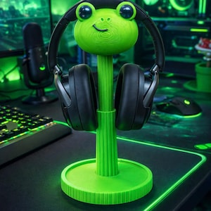 Hörlursställ för groda, headsethållare för gamer, söt hörlurshängare för grodor, dekor till barnrum, 3D-utskriven present till spelare