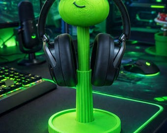 Soporte para auriculares con forma de rana, soporte para auriculares de escritorio para gamers, colgador de auriculares con forma de rana adorable, decoración para sala de juegos infantil, regalo impreso en 3D para gamers.