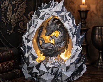 Dragon Egg Lamp LED Night Light Fantasy Decor, 3D Printed Silk PLA Dragon Light, Medieval Desk Lamp, Gift for Gamers & Fantasy Lovers