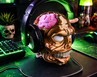 Soporte para auriculares de zombi – Decoración de escritorio de terror, soporte para auriculares impreso en 3D de PLA, accesorio para configuración de videojuegos, regalo único de zombi