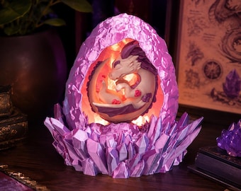 Crystal Dragon Egg Lamp, Fantasy Dragon Desk Light, 3D Printed PLA Dragon Nursery Lamp, Warm White LED Crystal Decor Gift for Fantasy Lovers