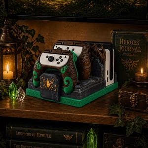 Fantasy Nintendo Switch-dockstandaard, hout- en steenontwerp, gamingdock-organizer, uniek gamercadeau, switch 1 consolehouder, bureaudisplay