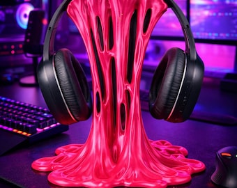 Soporte para auriculares con efecto derretido / Soporte para auriculares de escritorio para gamers / Soporte para auriculares de PLA de seda impreso en 3D / Organizador de escritorio para juegos / Regalo único para gamers