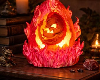 Lampa Smok, Lampka nocna Ogniste Jajko, Dekoracja do pokoju fantasy, Lampa LED z funkcją zmiany koloru zasilana przez USB, Prezent drukowany w 3D dla fanów smoków