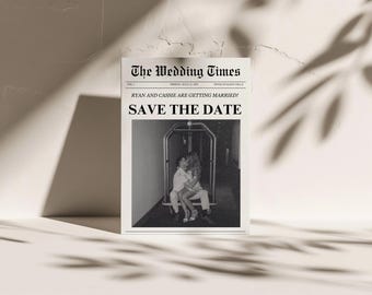 Save the Date Newspaper Template, Newspaper Invitation, Canva Digital Template, Newspaper Inspired, News Article Invite, Newspaper