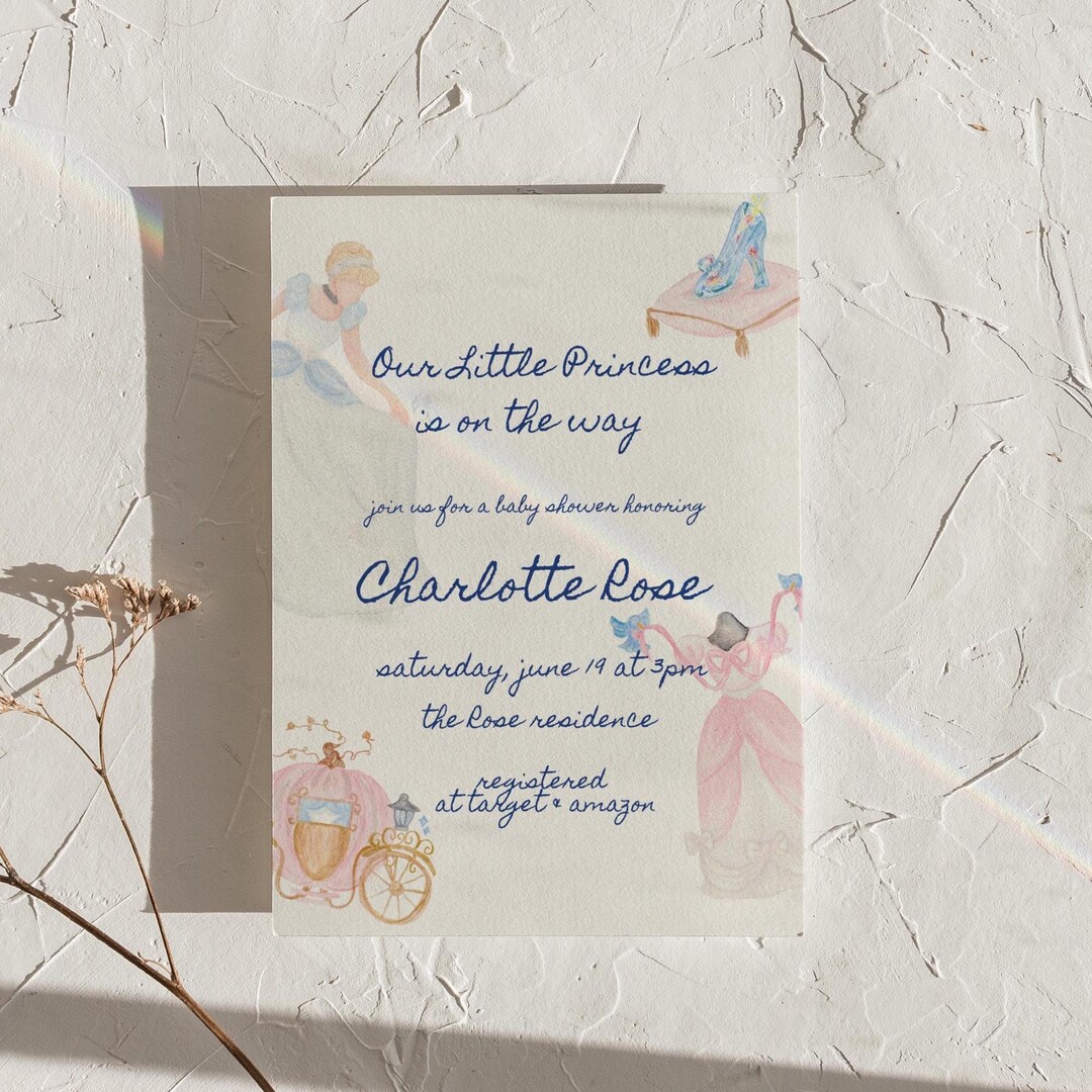 Princess Baby Shower Invitation Set, Watercolor Fairytale Design ...