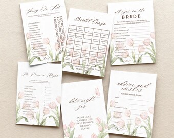 Tulip, Floral, Pink - Brautparty Spiele (Instant Download)