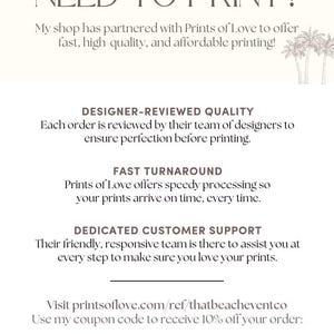 May include: Cream-colored graphic with text: "NEED TO PRINT?" and details about Prints of Love, including designer-reviewed quality, fast turnaround, and dedicated customer support. Includes a coupon code.