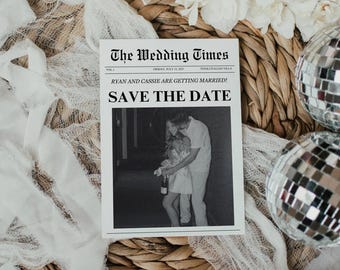 Save the Date Newspaper Template, Newspaper Invitation, Canva Digital Template, Newspaper Inspired, News Article Invite, Newspaper