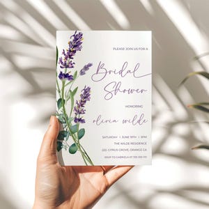 Purple Eucalyptus Bridal Shower Invitation Template (Canva)