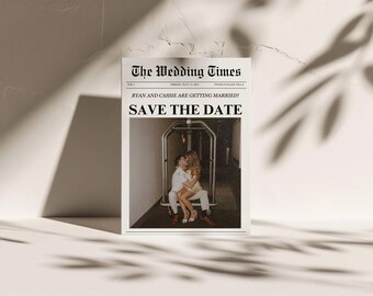 Save the Date Newspaper Template, Newspaper Invitation, Canva Digital Template, Newspaper Inspired, News Article Invite, Newspaper