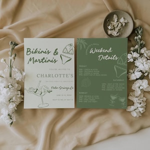 Bikinis and Martinis Bachelorette Weekend, Martinis and Bikinis, Palm Springs Bachelorette, Bachelorette Itinerary, Digital Bridal Invite