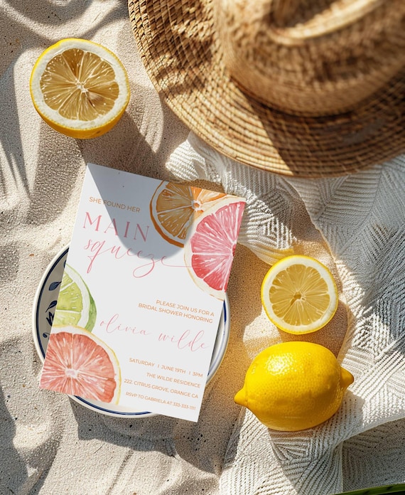 Citrus Bridal Shower Invitation, Main Squeeze Theme (Editable Template)