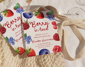 Berry Bridal Shower Invitation, Watercolor Fruit, Editable Template (PDF)