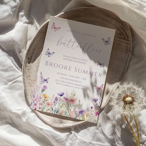 Lifetime of Butterflies Invite, Butterfly Bridal Shower, Bridal Shower Bundle, Wildflower Bridal Shower, Bridal Shower Invite, Editable