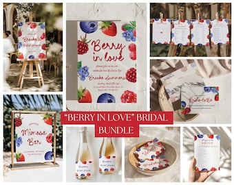 Berry In Love Bridal Shower Bundle: Canva Template (Digital Download))