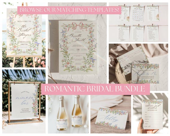 Vintage Floral Bridal Shower Bundle: Canva Template (Digital Download))