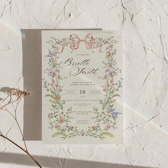Vintage Floral Bridal Shower Invitation: Bridgerton Tea Party (Digital Template, 5x7in Canva Editable)